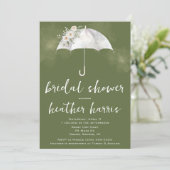 Green and White Floral Umbrella Bridal Shower Einladung (Stehend Vorderseite)