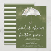 Green and White Floral Umbrella Bridal Shower Einladung (Vorne/Hinten)