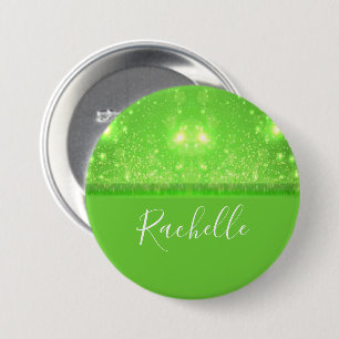 Green and white glitter print button