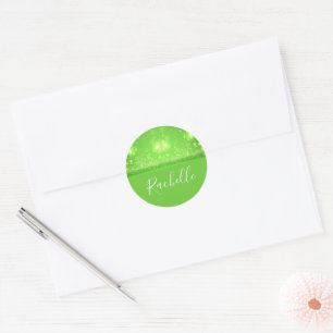 Green and white glitter print runder aufkleber