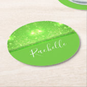 Green and white glitter print runder pappuntersetzer (Angewinkelt)