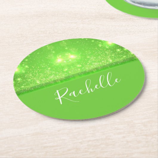 Green and white glitter print runder pappuntersetzer (Angewinkelt)
