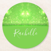 Green and white glitter print runder pappuntersetzer (Vorderseite)