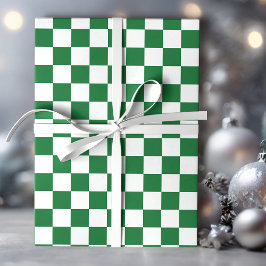Green and White Holiday Check Geschenkpapier