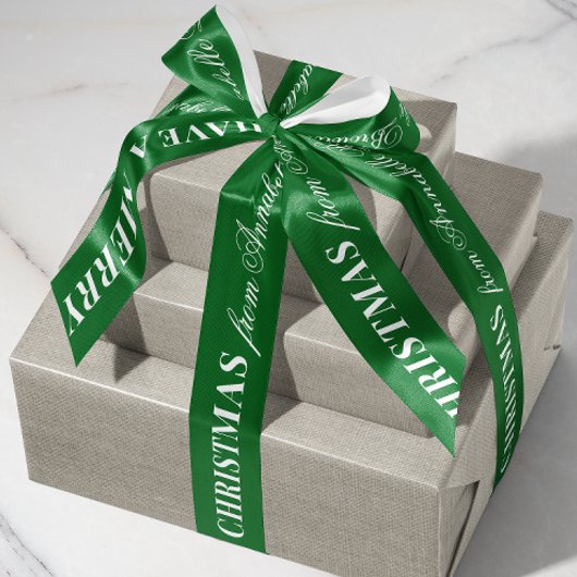 Green and White Mixed Font Merry Christmas Gift Satinband
