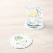 Green and White Palm Palmetto Tree Monogram Runder Pappuntersetzer (Vor Ort)