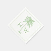 Green and White Palm Palmetto Tree Monogram Serviette (Ecke)