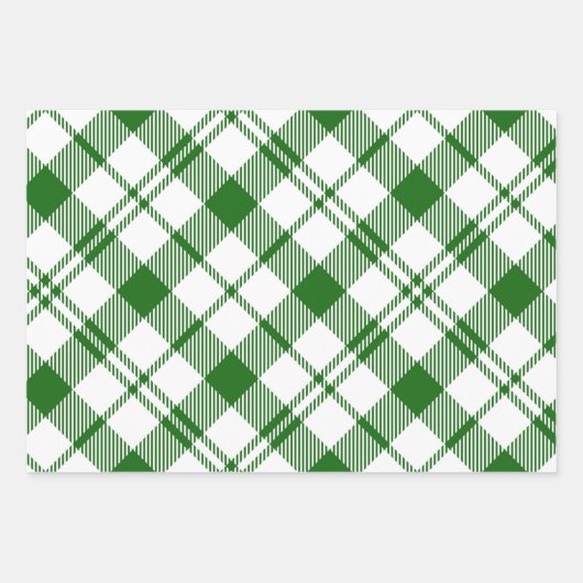 Green and White Pläd Wrapping Paper Sheets Geschenkpapier Set (Vorderseite)