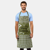 Green and White Plaid Merry Christmas Reindeer Schürze (Getragen)