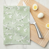 Green And White Seagull Beach Bird Pattern Geschirrtuch (Viertel Falte)