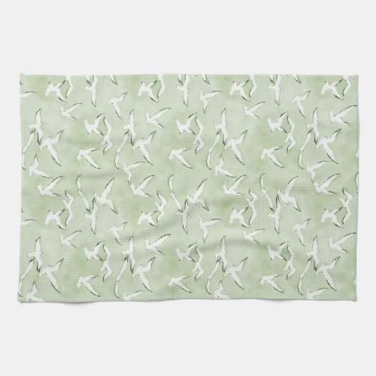 Green And White Seagull Beach Bird Pattern Geschirrtuch (Horizontal)