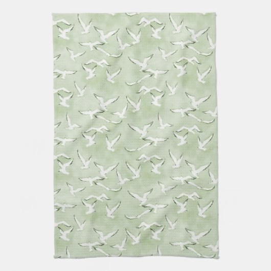 Green And White Seagull Beach Bird Pattern Geschirrtuch (Vertikal)