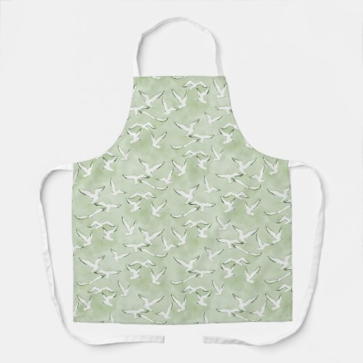 Green And White Seagull Beach Bird Pattern Schürze (Vorderseite)