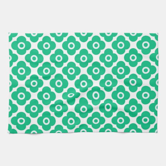 Green and white simple floral pattern retro geschirrtuch (Horizontal)