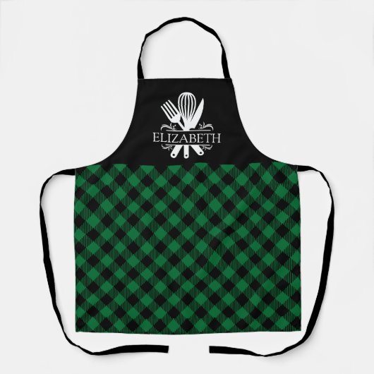 Green and White Tartan Plaid Pattern Schürze (Vorderseite)