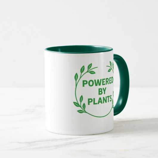 Green and White Vegan Plant Based Mug Tasse (VorderseiteRechts)