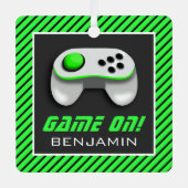 Green and White Video Game Controller Kids Room Ornament Aus Metall (Vorderseite)