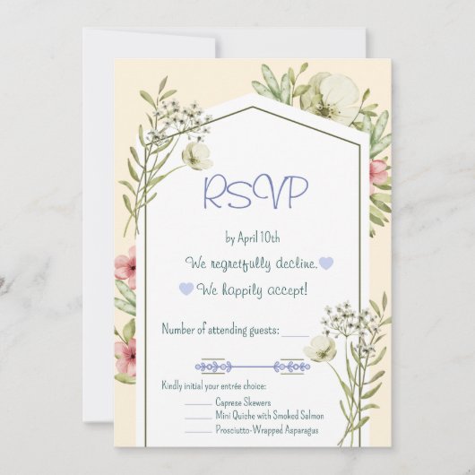 Green And White Wildflowers Geometric RSVP Card Einladung (Vorderseite)