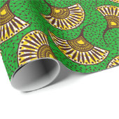 Green And Yellow Ankara Fan Print Wrapping Paper Geschenkpapier (Rolleneckpunkt)