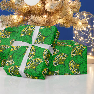 Green And Yellow Ankara Fan Print Wrapping Paper Geschenkpapier