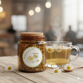 Green and Yellow Floral Chamomile Herbal Tea Runder Aufkleber