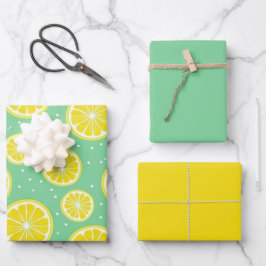Green and Yellow Lemon Pattern Geschenkpapier Set