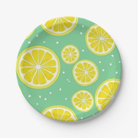 Green and Yellow Lemon Slice Pattern Pappteller (Vorderseite)