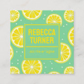 Green and Yellow Lemon Slice Pattern, QR Code Quadratische Visitenkarte (Vorderseite)