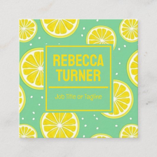 Green and Yellow Lemon Slice Pattern, QR Code Quadratische Visitenkarte (Vorderseite)