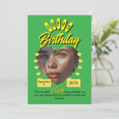 Green and Yellow Retro Birthday Greetings,vintage  Einladung (Stehend Vorderseite)