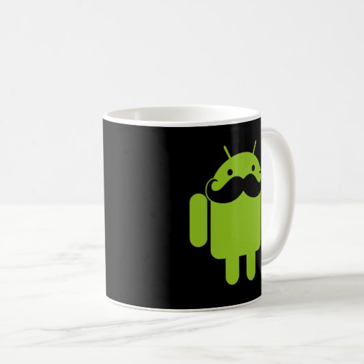 Green Android Robot Mustache auf Black Kaffeetasse (VorderseiteRechts)