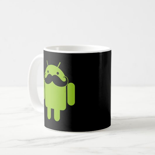 Green Android Robot Mustache auf Black Kaffeetasse (Vorderseite Links)