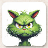 Green Angry Cat Getränkeuntersetzer (Vorderseite)