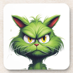 Green Angry Cat Getränkeuntersetzer