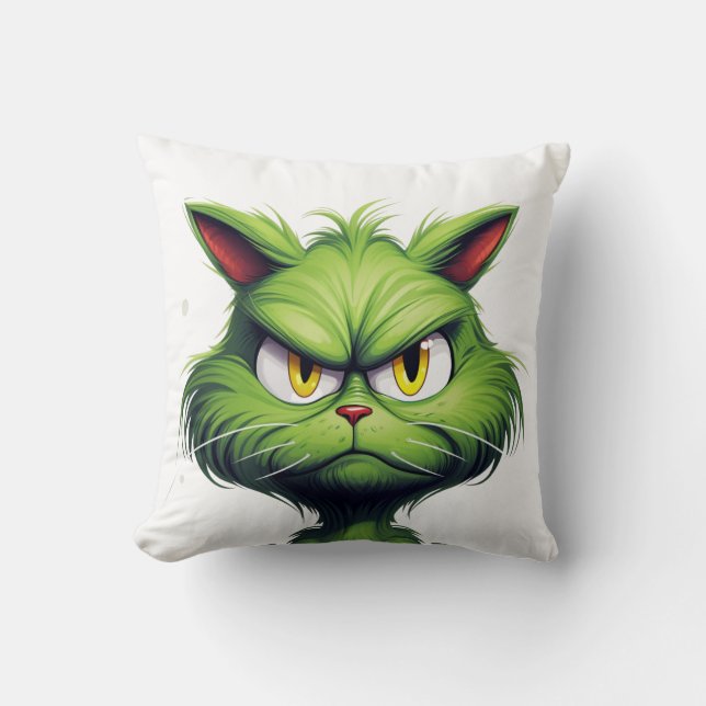 Green Angry Cat Kissen (Vorderseite)
