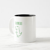 Green Angry T Rex Dino Zweifarbige Tasse (Vorderseite Links)
