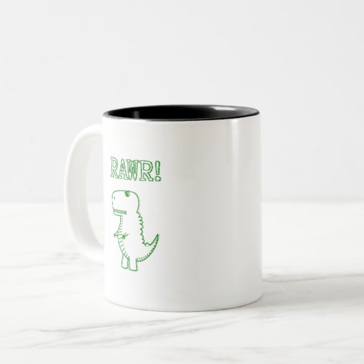 Green Angry T Rex Dino Zweifarbige Tasse (Vorderseite Links)