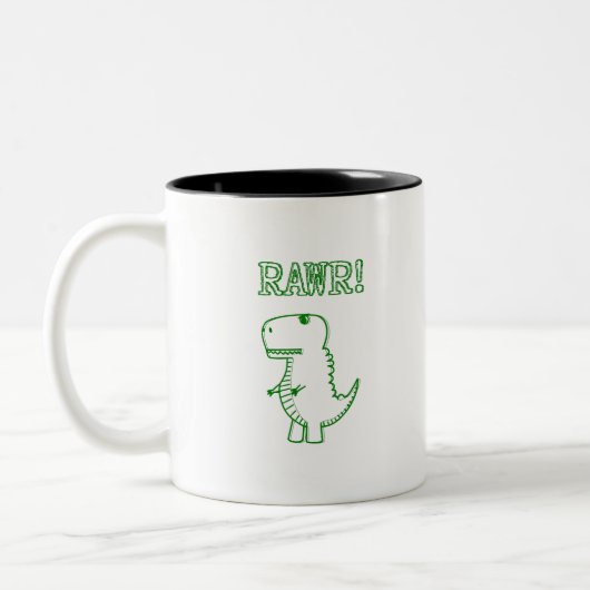 Green Angry T Rex Dino Zweifarbige Tasse (Links)