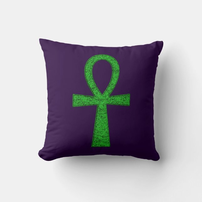 Green Ankh Throw Kissen (Vorderseite)