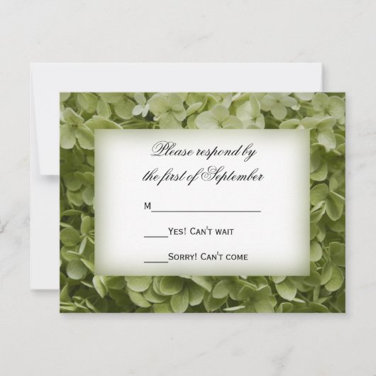 Green Annabelle Hydrangea Blume Wedding RSVP Card Karte (Vorderseite)