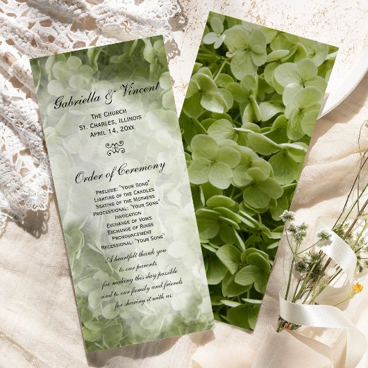 Green Annabelle Hydrangea Wedding Program Programm