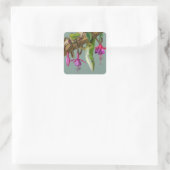 Green anole with Fuchsias Quadratischer Aufkleber (Tasche)