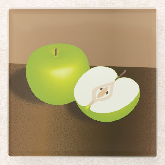 Green Apfel und ein halbes Stillleben Glasuntersetzer (Vorderseite)