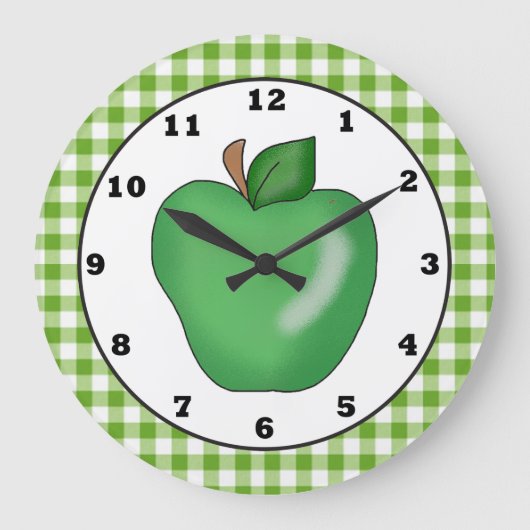 Green apple cartoon fruit wall clock große wanduhr (Vorderseite)