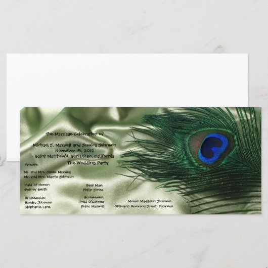 Green Apple Peacock Sill Life Wedding Program Programm (Vorne/Hinten)