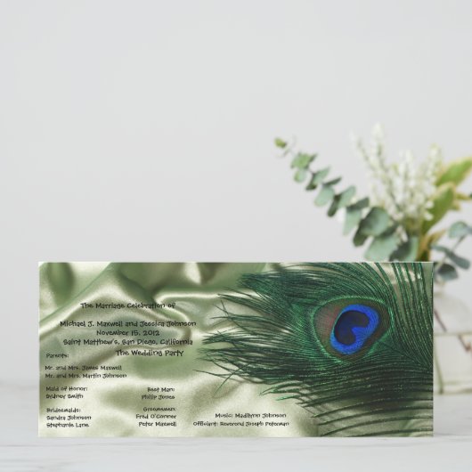 Green Apple Peacock Sill Life Wedding Program Programm (Stehend Vorderseite)