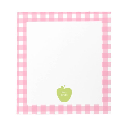 Green Apple Pink Gingham Teacher Notizblock (Vorderseite)