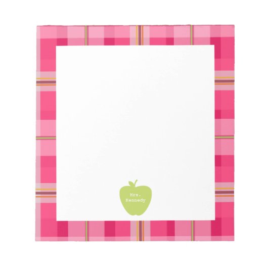 Green Apple Pink Kariert Teacher Notizblock (Vorderseite)
