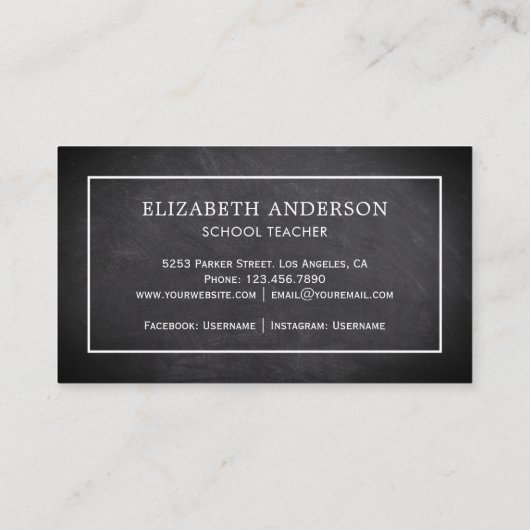 Green Apple School Lehrer in Black Chalkboard Visitenkarte (Rückseite)