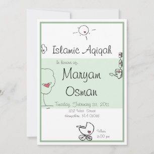 Green Aqiqah Einladung mit niedlichem Cartoon zeic
